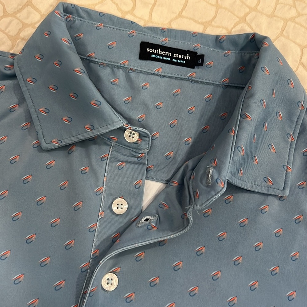 Polo shirt Southern Marsh performance size XL “fishing lures” blue/gray